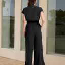 Dressystar Women's Summer 2 Piece Outfits Casual V Neck Crop Tops Wide Leg Pants Set Cap Sleeve Tracksuit Lounge Travel Sets (Black, S)