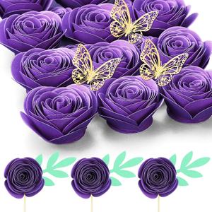 3D Small Rose Paper Flowers Halloween Decoration, Decor Custom Wreath, Shadow Box Frame, Handmade Mini Crafts DIY Gift (18 Pieces, Dark Purple)