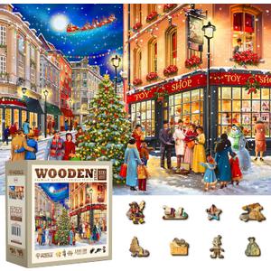 WOODEN.CITY 1000 Piece Wooden Jigsaw Puzzle Christmas Evening - Advanced Winter Jigsaw Puzzles for Adults - Xmas Scene Wood Puzzles with Unique Christmas Pieces & Unusual Shapes - 21,25 x 15,5 in