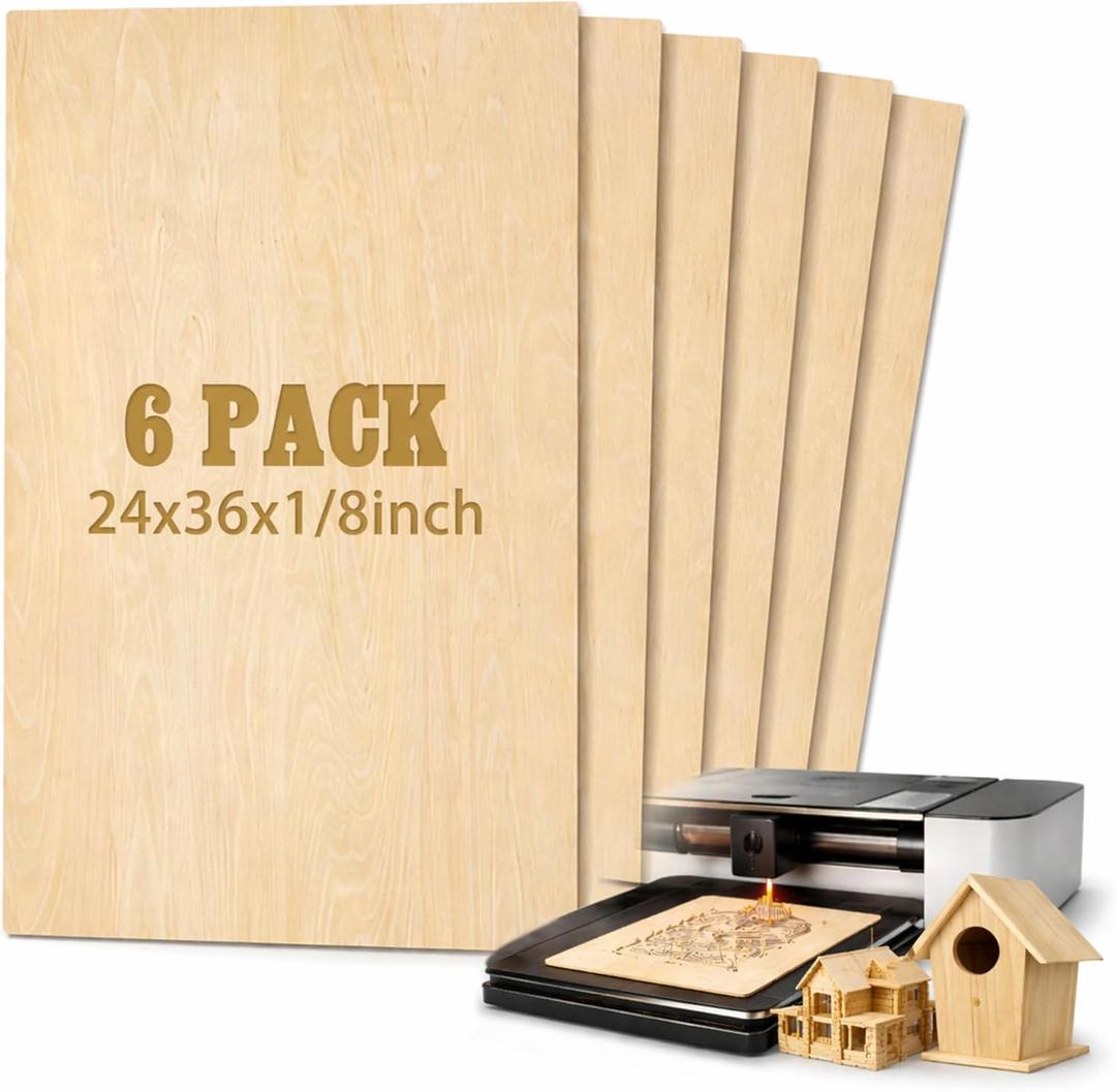 Juexica 6 Pcs 24" X 36" X 1/8" Basswood Sheets 3mm Plywood Board Craft Wood Thin Sheets for Arts Crafts Woodworking Scroll Sawing Projects Painting Drawing Laser Cutting Projects