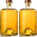 2 Pack 25 oz Heavy Base Clear Glass Liquor Bottles with T-Top Wood Caps Clear Wine Bottles Home Brewing Airtight Crew Bottles Leak Proof for Kombucha Juice Oil Drinks,Kefir,Dishware Safe