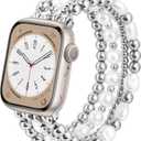 AIRSPO Gold Beaded Bracelets Compatible for Apple Watch Band 38mm 40mm 41mm 42mm Women, Fashion Handmade Dressy iPhone Watch Bands Stainless Steel Beads Elastic Strap for iWatch Series 11 10 9 SE 8 7 6 5 4 3 2 1 (Silver)