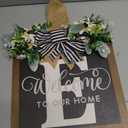 Last Name All Year Round Front Door Wreath with 26 Initial Letter Welcome Sign All Seasons Eucalyptus Garland and Bow ，Farmhouse, Porch, for Spring Summer Fall All Seasons Holiday Halloween Christmas.（E）