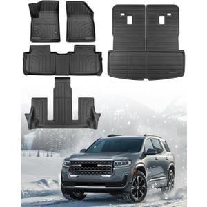 for GMC Acadia All Weather Floor Mats 2017-2023 Full Set: Car Accessories Custom Fit for Acadia Heavy Duty Truck Cargo Liner & Seat Back Protectors 2017 2018 2019 2020 2021 2022 2023