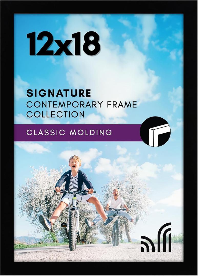 Americanflat 12x18 Poster Frame with Shatter-Resistant Glass - Signature Collection - Gallery-Style Frames Made of Engineered Wood - Photo Frame for Wall Display - Black