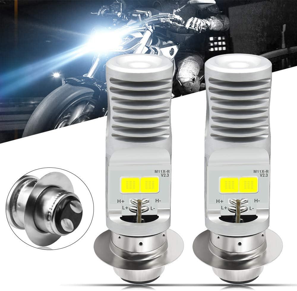 HONLEEX 2pcs AC9-48V P15D H6M LED Motorcycle Headlight Bulbs 1800LM Super Bright 4xCOB Chips High/Low Beam LED Lamps for ATVS YFM350 450 400 660 700 Raptor.Xenon White.6500K.