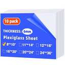 (10 Pack) 8" x 10" Plexiglass Sheets 1/4 inch Thick (6mm), Clear Acrylic Sheets Panel Cut to Size Plexiglass Acrylic Board, Cut with Engraver, Power Saw or Hand Tools, No Laser Cut.