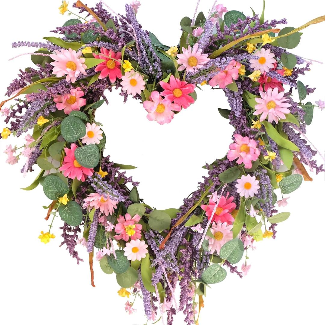 Valentines Day Wreath for Front Door, 20inch Artificial Lavender Greenery Wreaths for Home Farmhouse Wreath for Valentines Day Festival Porch Farmhouse Decor