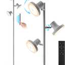 36W LED Tree Floor Lamp, Modern Dimmable Standing Lamp with Remote & Touch Control, 4 Color Temperatures, 3 Rotatable LED Light Floor Lamps for Living Room, Bedroom, Office (Silver Gray)