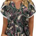 BETTE BOUTIK Womens Summer Tops Pleated Short Sleeve Tunic Tops Short Sleeve Blouses Shirts S-3XL (Pink, S)