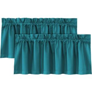H.VERSAILTEX 100% Blackout Valances for Windows,Valances Farmhouse Window Treatment Drapes for Small Windows Kitchen Living Room RV Vintage 18 Inch Rod Pocket 2 Panels Turquoise Blue