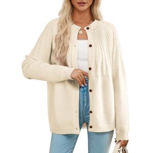Dokotoo White Cardigan Sweaters for Women 2026 Fall Outfits Fashion Long Sleeve Casual Open Front Cardigan Ashion Trendy Women's Cardigans Lightweight Fitted Crochet Knit Winter Cardigan, XL