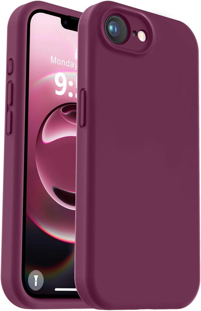 Vooii Compatible with iPhone 17e Case and for iPhone 16e Case, Liquid Silicone Upgrade [Camera Protection] [Soft Anti-Scratch Microfiber Lining] Shockproof Phone Case for iPhone 17e/16e 6.1" - WineRed