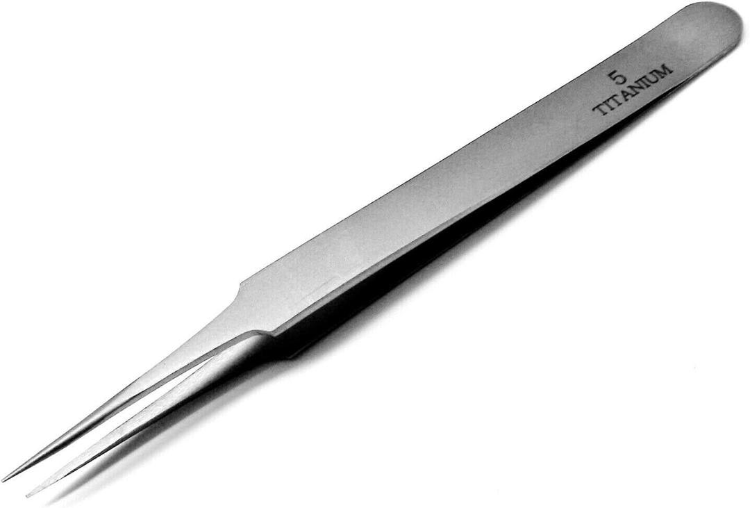 Titanium Tweezers Ultra Fine Tip #5 Non Magnetic Precision Tweezer 4-3/4" Long