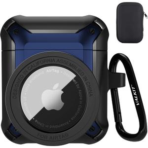Valkit for Airpods Case Cover, 2 in 1 Rugged Protective Cases Shockproof Air Pod 2 Case for Men Women with Keychain iPod Skin for Airpods 1/2 Gen, Black/Blue