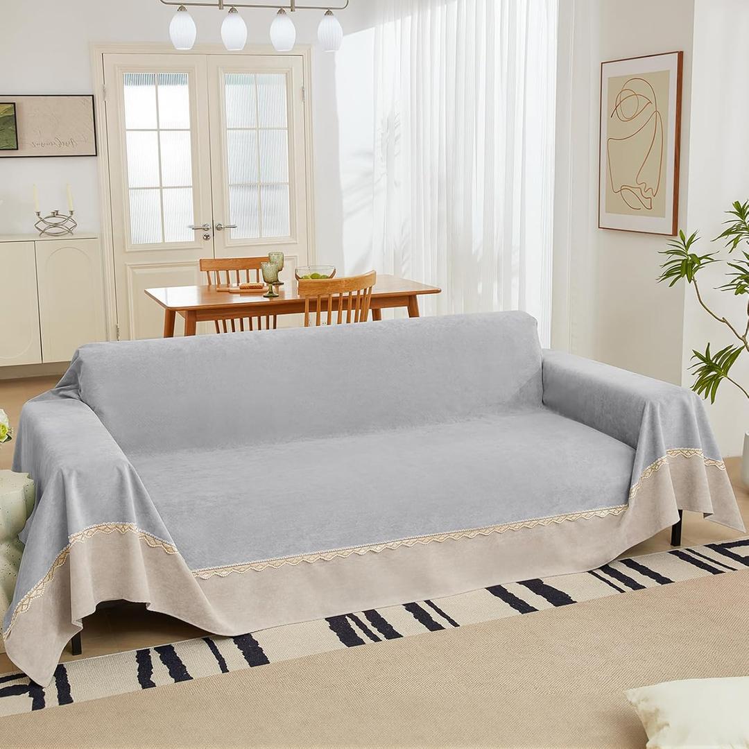 Waterproof Sofa Cover for Pets Extra Wide Water Resistant Sectional Couch Cover Washable for 3 Cushion Scratch Proof Couch Protectors for Dogs Cats, 95'' x 150'(Grey+Khaki)