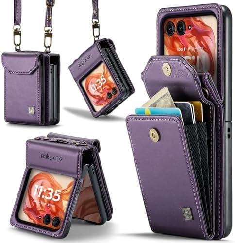ASAPDOS Crossbody Case Compatible with Motorola Razr 2024/2025(Not Fit Moto Razr Plus or Ultra),Retro PU Leather Strap Wristlet Flip Case with Magnetic Closure and Card Holder for Purple