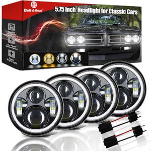 5 3/4'' 5.75 inch LED Headlight with White Amber Halo - 4pcs Hi/Lo Beam with DRL H5001 H5006 for Peterbilt 349 359 Chevy Impala 59-76 Dodge Challenger Skylark W-30 Chevy Corvette el camino C3