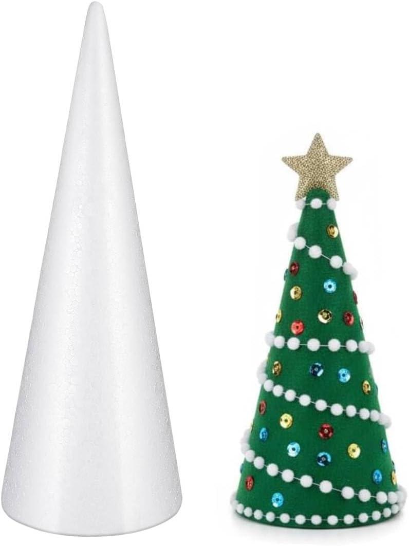 Holibanna Foam Cone Shaped Crafts White Christmas Tree Table Centerpiece Flower Arrangement Props 1PC 30CM