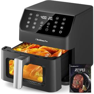 Beelicious 5.8QT Large Air Fryer, 12-in-1 Digital Airfryer with Window, 40+ Recipes, Flavor-Lock Tech, Dishwasher Safe,Shake Reminder, Compact, Quiet, Nonstick Air Fryers. Black