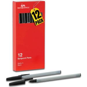 1InTheOffice Ballpoint Pens, Medium Point, Black Ink, 1.0mm, 12 Pack