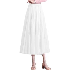 2 x Women's A-Line Fairy Elastic Waist Tulle Skirt A-Line Midi Skirts (White)