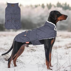 KYEESE Dog Coat Soft Pet Sweater with Leash Hole Waterproof Dog Coats for Large Dogs Windproof Dogs Jacket with Fleece Lined Warm Pets Clothes for Cold Weather Thick Pet Winter Puffer Coat with Pocket (03# Gray)