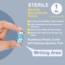 Threlaco 20 Pcs 1ml Sealed Sterile Empty Vials with Self Healing Injection Port Glass Penicillin Bottle with 20 Label Stickers (Aluminum)