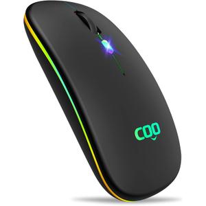 COO Wireless Mouse, LED Slim Bluetooth Mouse with 3 Adjustable DPI, Silent, Rechargeable, Dual Mode(Bluetooth 5.1 and 2.4G Wireless) for iPad OS 13, MacBook, Laptop, Mac OS 10.10 (Matte Black)