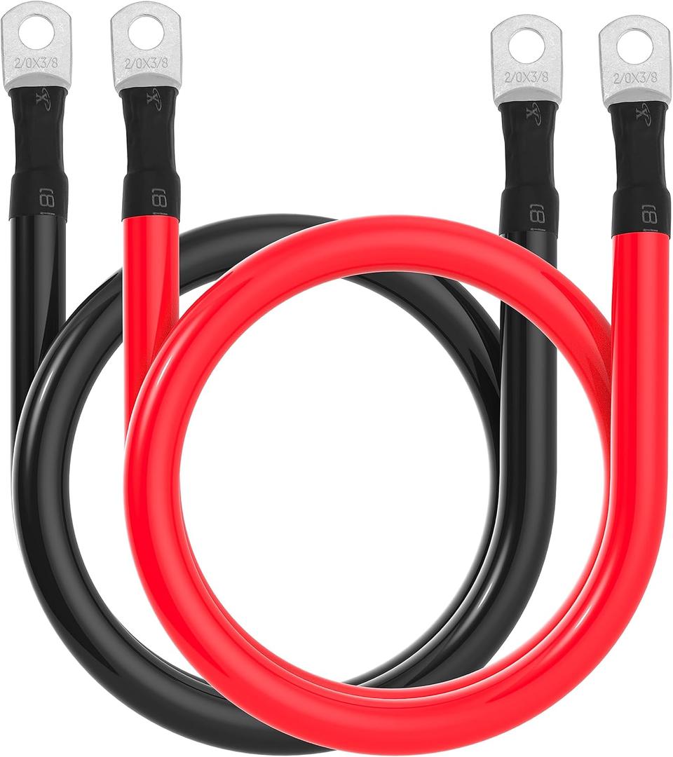2/0 AWG Battery Cable 2/0AWG Gauge Battery Inverter Cables for Automotive Solar Marine Boat RV Car Motorcycle (2/0 AWG, 3FT, 3/8")