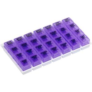 Ezy Dose Weekly (7-Day) Pill Organizer, Vitamin and Medicine Box, Large Pop-Out Compartments, 4 Times a Day, Purple