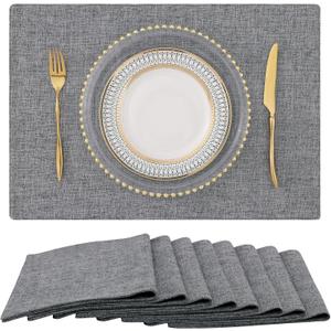 homing Cotton Linen Placemats Set of 8, Cloth Washable Farmhouse Dining Table Mats for Indoors & Outdoors, Easy to Clean, Dark Grey, 13 x 19 Inch