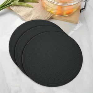3 Pack Trivets for Hot Dishes - Hot Pads for Kitchen Essentials Set Accessories, Silicone Pot Holders for Hot Pans, Desktop Mats for Kitchen Countertops, Flexible Easy to Wash and Dry-Black