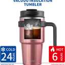 20 oz Insulated Coffee Mug Tumbler with Handle, Stainless Steel Travel Mug Tumbler with Lid and Straw,Double Wall Vacuum Leak Proof Ice Coffee Thermal Cup, Rose Gold
