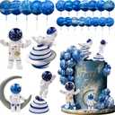 Astronaut Figurines Space Cake Toppers Blue Star Ball Cake Toppers for Space Theme Party Kids Birthday Party Baby Shower Supplies (Royal Blue)