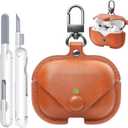 for Airpods Pro 2 Case Leather, AirPods Pro Case with Keychain & Cleaner Kit for Apple Airpods Pro 2nd/1st Generation (2023/2022/2019), Full Protective Leather Case Cover for Men Women (Brown)