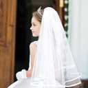 Funtery 6 Pcs First Communion Veils for Girls Catholic Set 1st Communion Wreath Veil Headpiece Sock Necklace Bracelet Kid