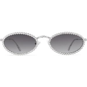 SOJOS Retro Skinny Oval Rhinestone Sunglasses for Women 90s Styles Bling Hippie Disco Trendy Sun Glasses Small Face SJ1205