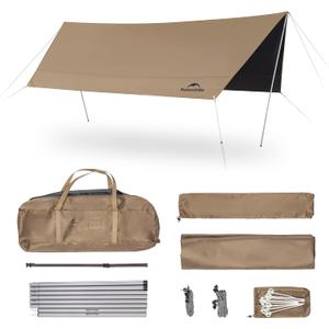 Naturehike Cloud Skies Camping Tent Tarp with Poles, Waterproof PU 18000mm+ Rain Shelter, Anti-UV UPF2000+ Camping Sun Shelter Canopy