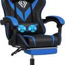 HOFFREE Massage Gaming Chair for Kids Computer Gamer Chair with Footrest and Lumbar Support Reclining PC Game Chair with Headrest for Gaming Room Blue and Black (Blue+black)