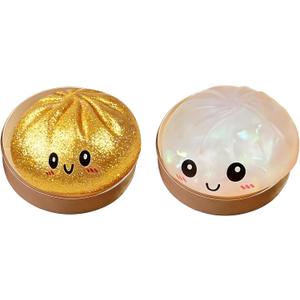 Flashing Dumplings,Soft and Cute Flashing Dumpling Toy,Dumpling Stress-Relieving Ball,Stretchy Desk Toys,Colorful Dumplings Stress Balls Fidget Sensory Toy with Food Steamer (White+Gold)