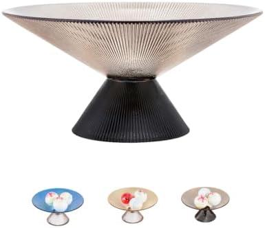 SPRINGBOW Fruit Bowl – 10” Gray Decorative Bowl with Ripple and Pedestal – Purse bowl, Decorative Bowls for Home Décor, Glass Fruit bowl, Candy bowl, Centerpiece, Decorative Glass Bowl