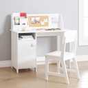 UTEX Kids Study Desk with Chair, Wooden Children School Study Table with Hutch and Chair for 3-8 Years Old, Student's Study Computer Workstation & Writing Table for Home School Use (White)
