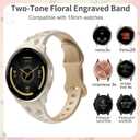 18mm Floral Engraved Slim Silicone Watch Bands Compatible with Garmin Venu 3s/Venu 4 41mm/Vivoactive 4s/ Venu 2s/ Vivomove 3s /Forerunner 255S/265S, Cute Flower Thin Soft Strap Wristband for Women Men