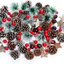 cnomg 108pcs Artificial Pine Cones Pine Branch Set, Fake Natural Pinecones Acorns Red Berries Christmas Decor Ornaments for Home Winter Decorations (108, Multicolor)