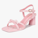 rsxses High Heels for Women Bow Block Chunky Heels Square Open Toe Sandals Wedding Dress Party Strappy Heels, 9.