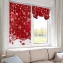 Merry Christmas French Door Curtains for Windows, Xmas Ball Ornaments Sparkle Front Door Window Curtains for Glass- Red Privacy Tie Up Blinds Thermal Insulated Shades 26 x 42 Inch