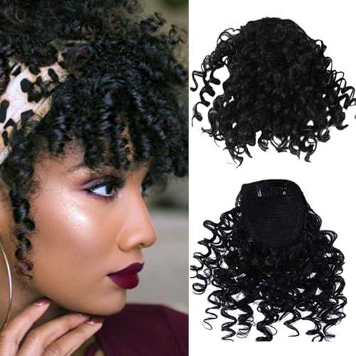 AUOCATTAIL Afro Puff Drawstring Ponytail Extension Curly Bangs Clip Short for Black Women Wig piece Hair Extensions Fiber Synthetic Hairpieces (Natural Black)