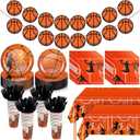 Domensi 214 Pcs Basketball Party Decorations, Basketball Paper Plates and Napkins, Cups, Tablecloths, Cutlery and Banner Disposable Tableware Set for Sports Birthday Party Supplies, Serves 30