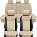 Elantrip Car Seat Cover Full Set Leather Car Seat Protector Universal fit for Most Cars SUVs and Trucks Water Proof Front and Rear Seat Protector Beige